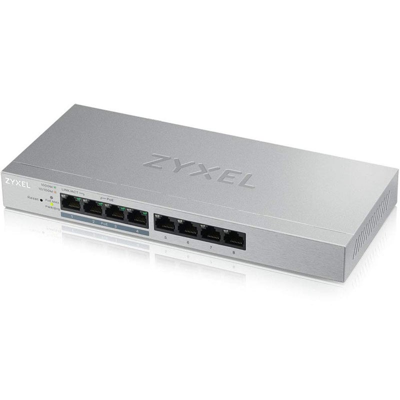 Zyxel 8-Port Gigabit Ethernet Web Managed PoE+ Switch | 4x PoE+ @60W | VLAN Support | Metal Case | Desktop or Wall-Mount | Fanless | QoS | Ethernet Splitter [GS1200-8HPv2] - Image 1